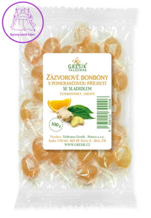 Grešík Zázvorové bonbóny s pomerančovou příchutí se sladidlem 100 g