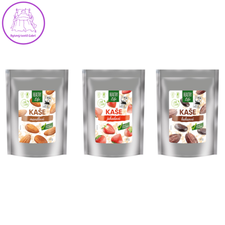 MKM pack Low carb kaše se sladidlem, jahodová, mandlová, kaková, výhodné balení 3 ks