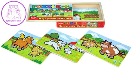 TEDDIES Dřevěné puzzle Moje první zvířátka 4x12 dílků