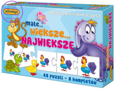 ADAMIGO Vzdělávací puzzle Zvířátka - malé, větší, největší 8x5 dílků