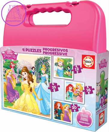 EDUCA Puzzle v kufříku Disney princezny 4v1 (12,16,20,25 dílků)
