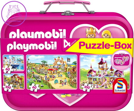 SCHMIDT Puzzle Playmobil 4v1 v plechovém kufříku (60,60,100,100 dílků)