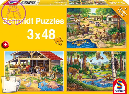 SCHMIDT Puzzle Má oblíbená zvířátka 3x48 dílků