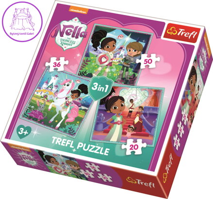 TREFL Puzzle Nella, princezna rytířů a její svět 3v1 (20,36,50 dílků)