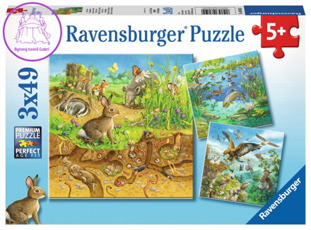 RAVENSBURGER Puzzle Zvířátka ve svých domovech 3x49 dílků