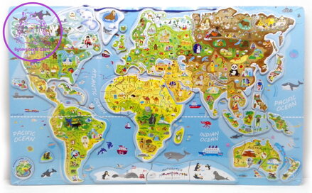 WOODY Magnetické puzzle Mapa - Svět v obrázcích 2v1