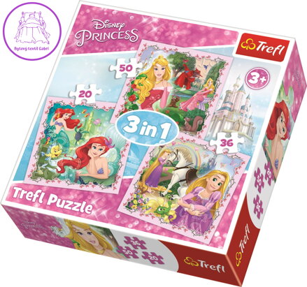 TREFL Puzzle Disney princezny s přáteli 3v1 (20,36,50 dílků)