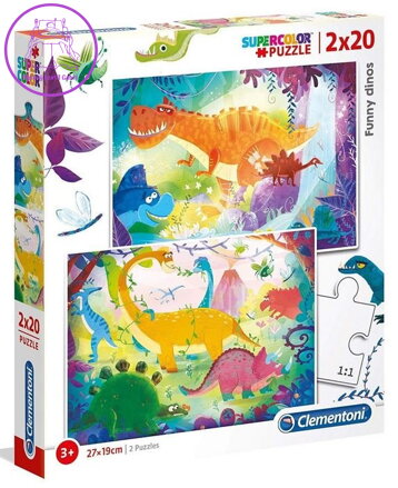 CLEMENTONI Puzzle Legrační dinosauři 2x20 dílků