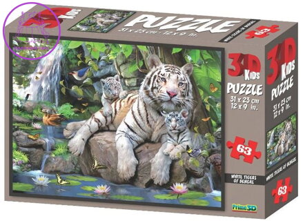 PRIME 3D Puzzle Bílí tygři bengálští 3D 63 dílků
