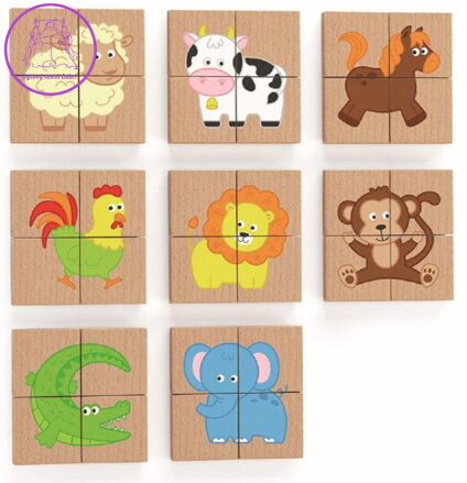 VIGA Dřevěné magnetické puzzle Zvířátka 32 dílků