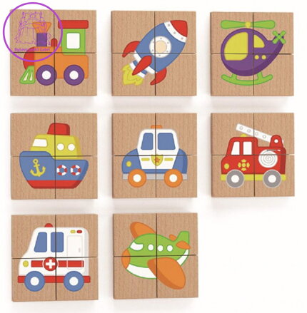 VIGA Dřevěné magnetické puzzle Dopravní prostředky 32 dílků
