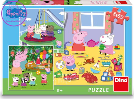 DINO Puzzle Prasátko Peppa na prázdninách 3x55 dílků