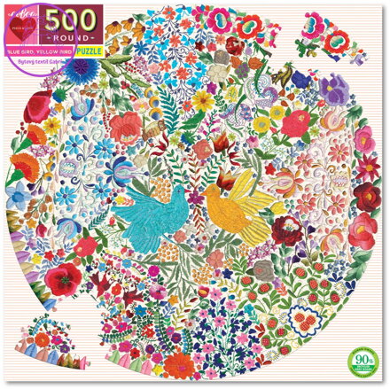 EEBOO Kulaté puzzle Modrý a žlutý ptáček 500 dílků