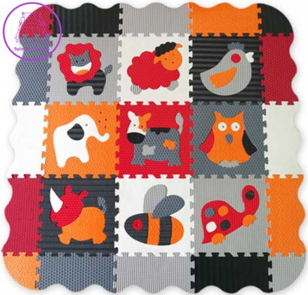BABY GREAT Pěnové puzzle Zvířata šedá-červená SX s okraji