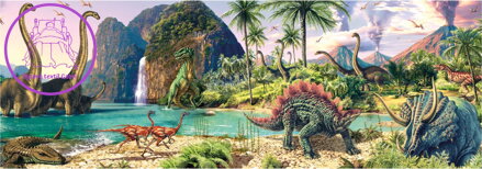 Panoramatické puzzle Dinosauři u jezera 150 dílků