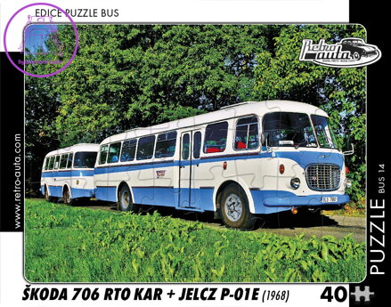 RETRO-AUTA Puzzle BUS č.14 Škoda 706 RTO KAR + JELCZ P-01E (1968) 40 dílků