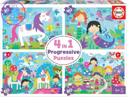 EDUCA Puzzle Kouzelní přátelé 4v1 (20,40,60,80 dílků)