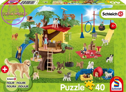 SCHMIDT Puzzle Schleich Šťastní pejsci 40 dílků + figurka Schleich