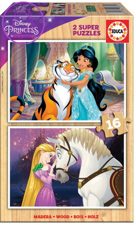 EDUCA Dřevěné puzzle Disney princezny 2x16 dílků
