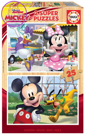 EDUCA Dřevěné puzzle Mickey a přátelé 2x25 dílků