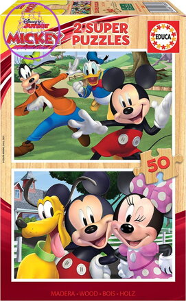 EDUCA Dřevěné puzzle Mickey a přátelé 2x50 dílků