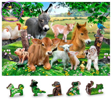 WOODEN CITY Dřevěné puzzle Školka na farmě 2v1, 75 dílků EKO