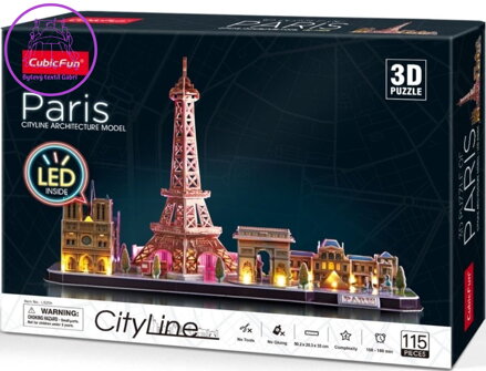 CUBICFUN Svítící 3D puzzle CityLine panorama: Paříž 115 dílků