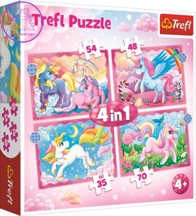 TREFL Puzzle Jednorožci a kouzla 4v1 (35,48,54,70 dílků)