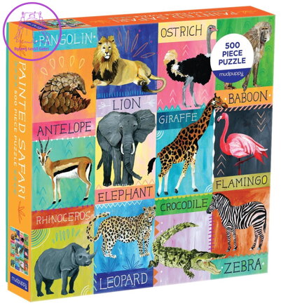 MUDPUPPY Čtvercové puzzle Malované safari 500 dílků