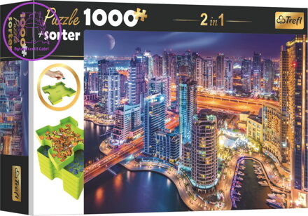 TREFL Puzzle s třídičem 2v1 Noční Dubaj 1000 dílků
