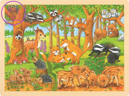 GOKI Dřevěné puzzle Zvířecí mláďátka v lese 48 dílků