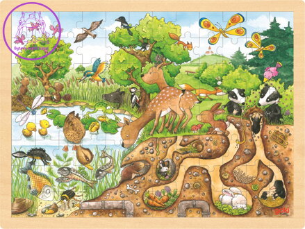 GOKI Dřevěné puzzle Zkoumání přírody 96 dílků
