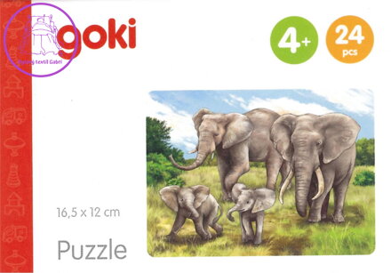 GOKI Dřevěné puzzle Africká zvířata: Sloni 24 dílků