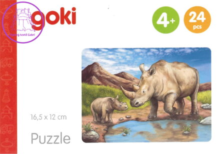 GOKI Dřevěné puzzle Africká zvířata: Nosorožci 24 dílků