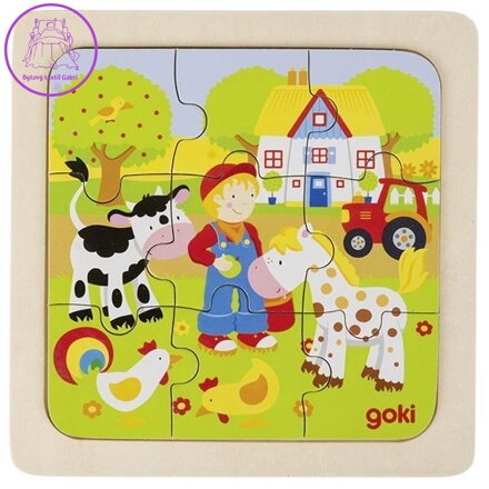 GOKI Dřevěné puzzle Na farmě 9 dílků