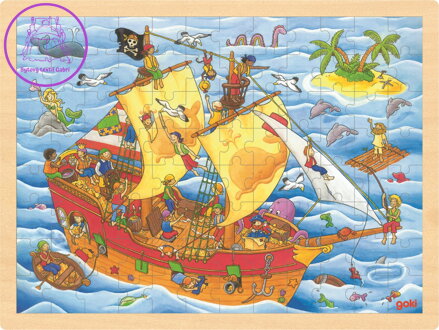 GOKI Dřevěné puzzle Piráti 96 dílků
