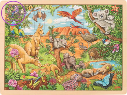 GOKI Dřevěné puzzle Australská zvířata 96 dílků