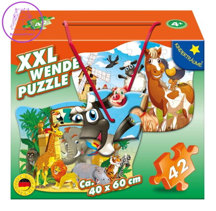 M.I.C. Oboustranné puzzle Zvířátka ze statku a ze ZOO XXL 42 dílků
