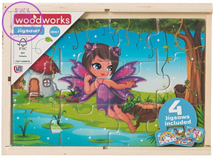 Dřevěné puzzle Víly a jednorožci 4x12 dílků