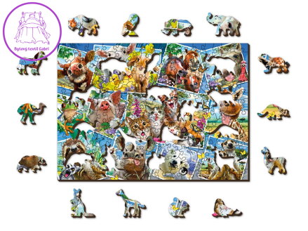 WOODEN CITY Dřevěné puzzle Zvířecí pohlednice 2v1, 200 dílků EKO