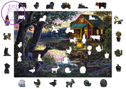 WOODEN CITY Dřevěné puzzle Večer v domě u jezera 2v1, 505 dílků EKO