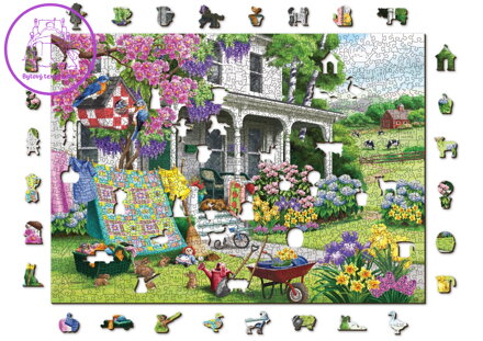 WOODEN CITY Dřevěné puzzle Venkovská zahrada 2v1, 1010 dílků EKO