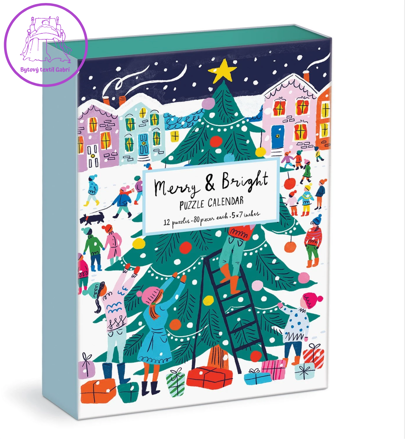 GALISON Puzzle Adventní kalendář: Veselé a třpytivé 12x80 dílků