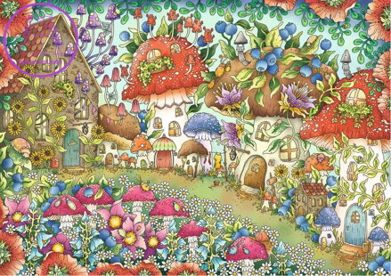 RAVENSBURGER Puzzle Roztomilé houbové domečky na květinové louce 1000 dílků