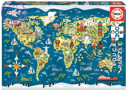 EDUCA Puzzle Mapa světa 200 dílků
