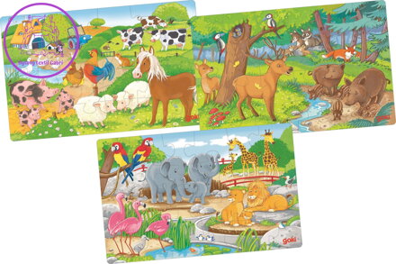 GOKI Dřevěné puzzle Zvířata 3x24 dílků