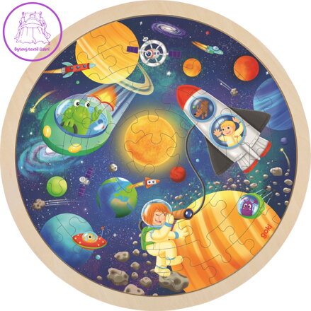 GOKI Kulaté dřevěné puzzle Vesmír 57 dílků