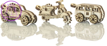 WOODEN CITY 3D puzzle mini sada Widgets: Historická vozidla 35 dílků