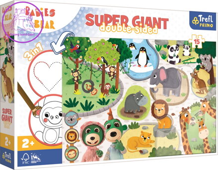 Oboustranné puzzle Treflíci a mláďata v ZOO SUPER GIANT 15 dílků