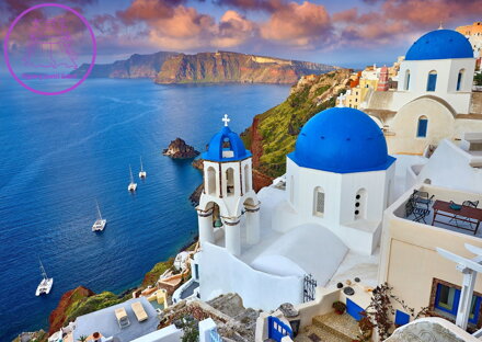 ENJOY Puzzle Santorini - Výhled na lodě, Řecko 1000 dílků